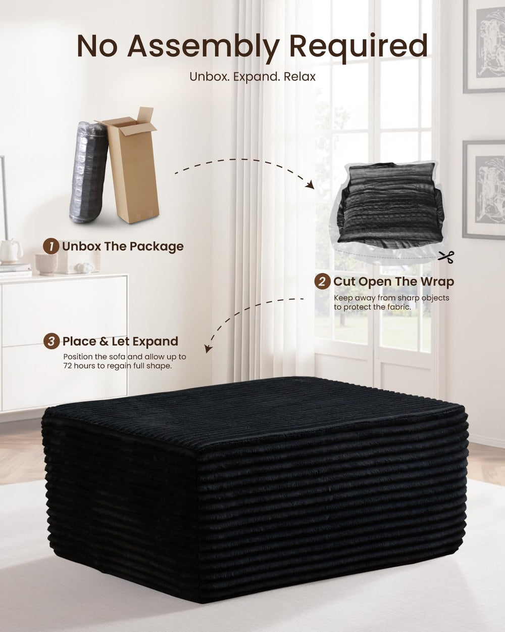 37" Plush Ottoman, Upholstered Cloud Footrest for Couch in a Box,Oversiz...