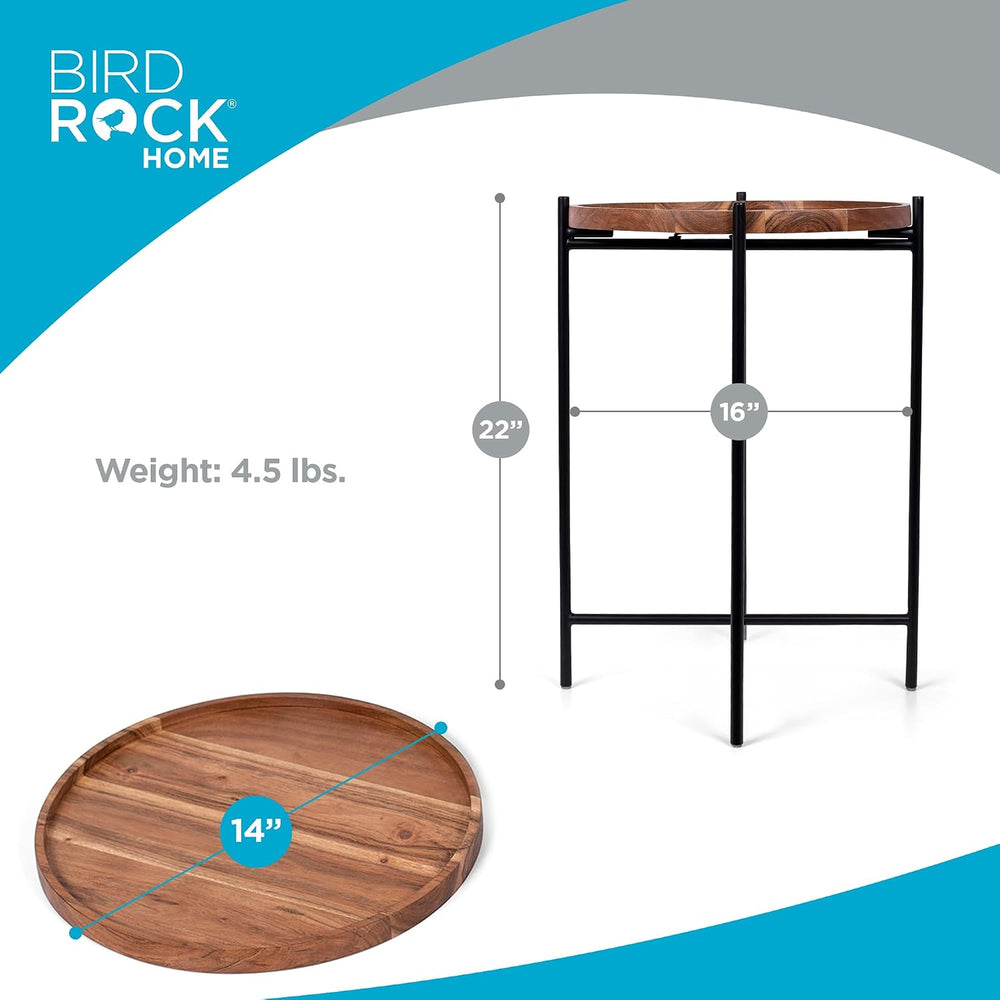 BIRDROCK HOME Folding Side Table with Removable Wood Tray - Modern Accent, Fo...