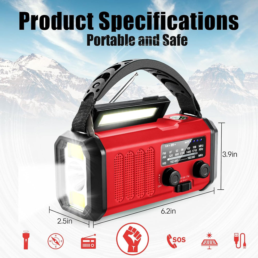 10000mAh Emergency Crank Radio, NOAA/AM/FM Weather Radio, Type-C Charge,Solar...