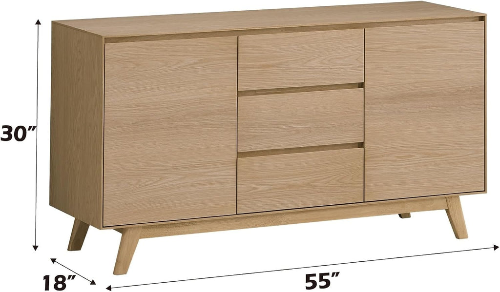 Oak Veneer Storage Cabinet, Dining Cabinet, Two Doors, Three Drawers, Spacious Storage Area,for Kitchen