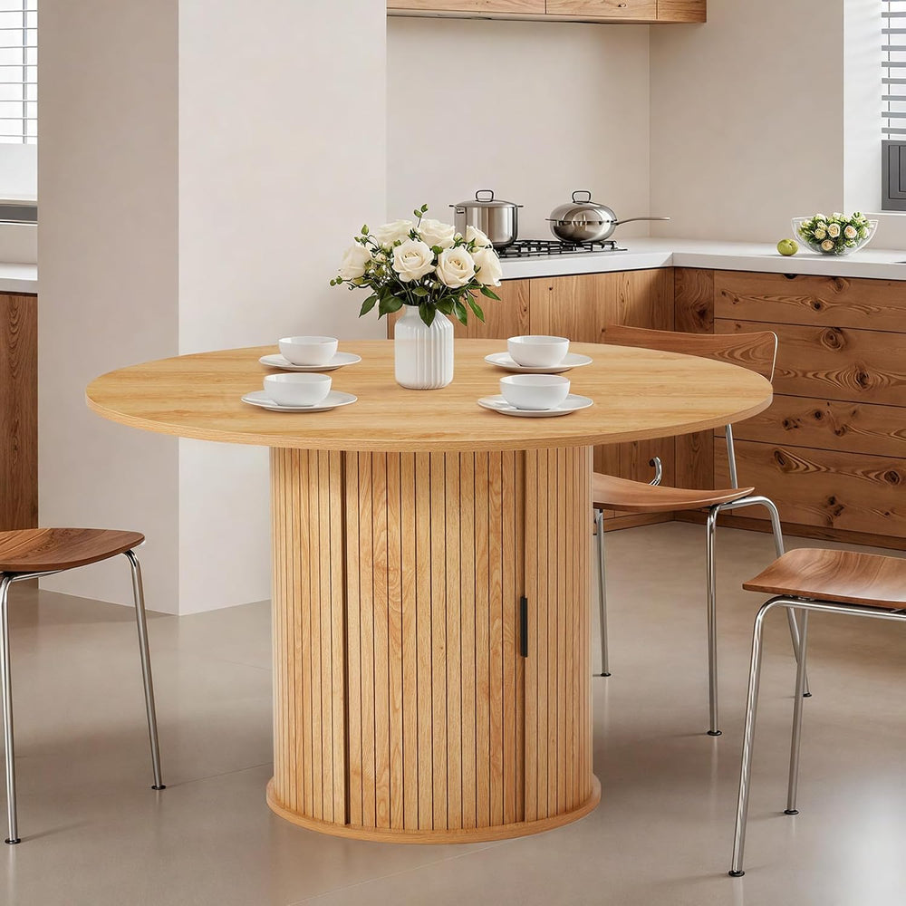 AVAWING 47-inch Round Dining Table for 4-6, Circle Fluted Kitchen Table with ...