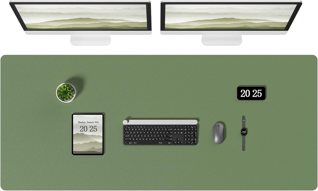 Aothia Leather Desk Pad Protector, Office Desk Mat, Large Mouse Pad, Laptop Desk Pad, Non-Slip PU Leather Desk Blotter, Waterproof Desk Writing Pad for Office and Home (Olive Green, 55" x 24")