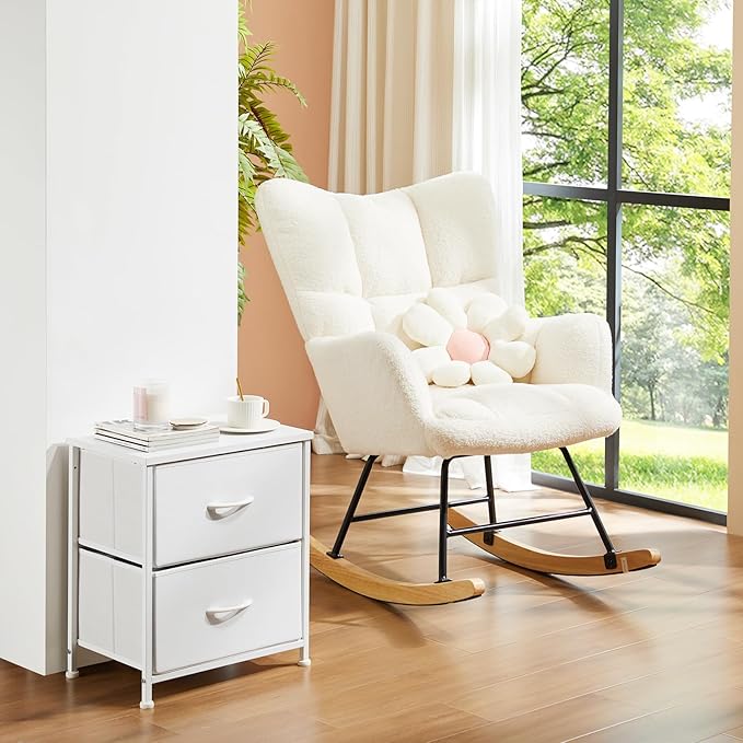 DUMOS Nightstand Small Dresser with 2 Fabric Drawers Side Tables Bedroom End Table Kids Bedside Storage Furniture for 20 inch Tall Night Stand for Closet, Entryway, College Dorm, White(2 Pack)