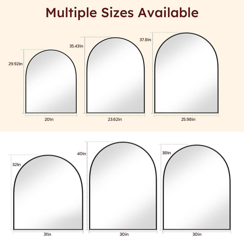 20"x30" Arched Black Bathroom Mirror – Metal Framed with HD Shatter...