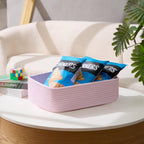 Large Shallow Organizing Baskets 15x11x5.1 Inches - Rope Woven Storage Bins for Bathroom, Shelves, Cube Closet, Light Pink 3 Packs