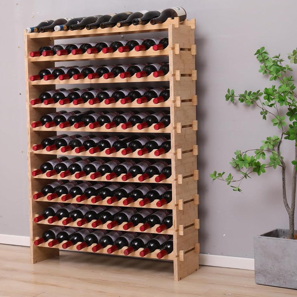 90 Bottle Stackable Storage Modular Wine Rack Cabinet Bamboo freestanding Flo...