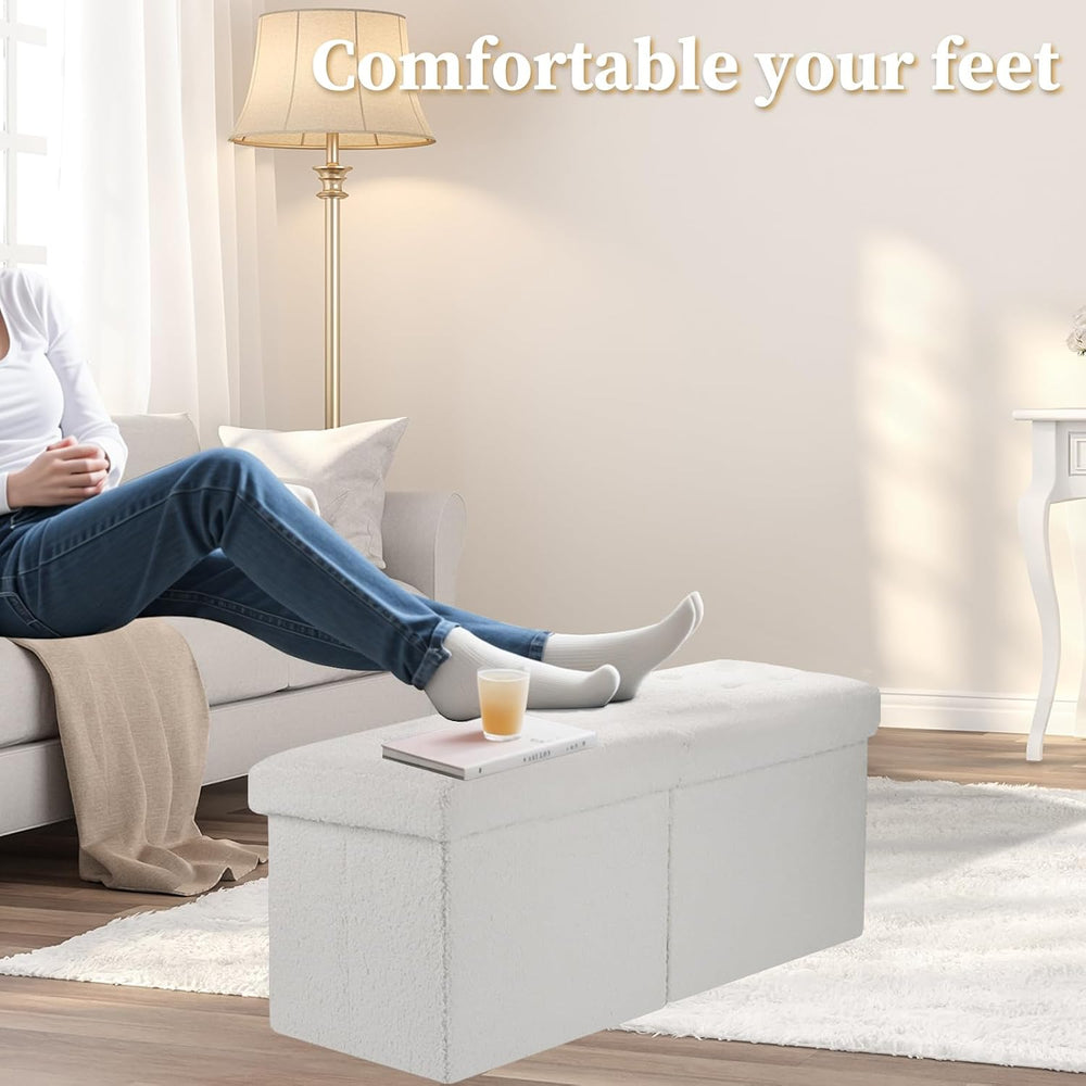 Bsketa Storage Ottoman Bench, 34" Folding Velvet Foot Rest Stool, White ...