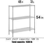 18" Deep x 48" Wide x 54" Height Wire Shelving Kit | 3-Tier | NSF Commercial Storage Rack Unit