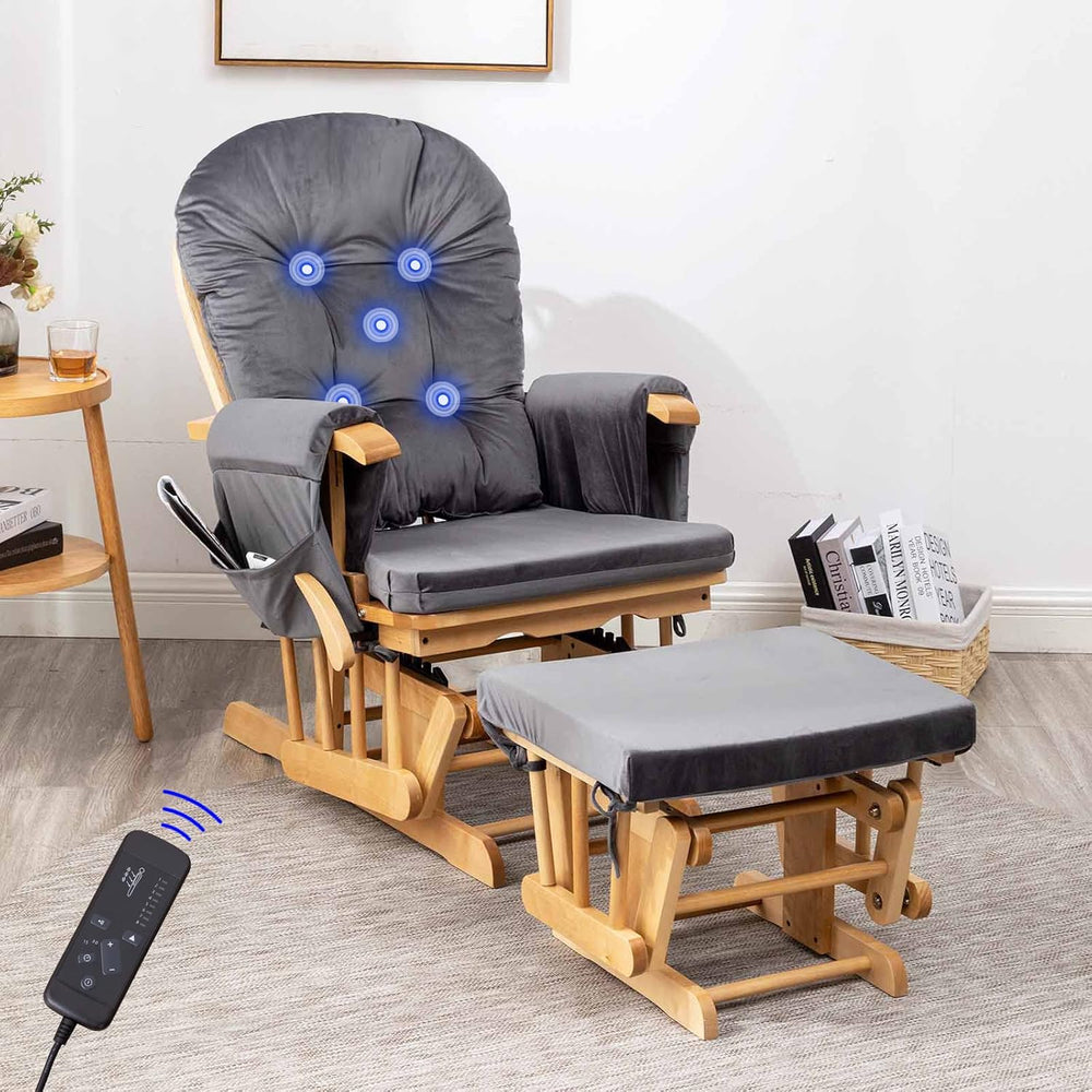 Paddie Dark Grey Massage Glider Rocker Replacement Cushions with Storage Velv...