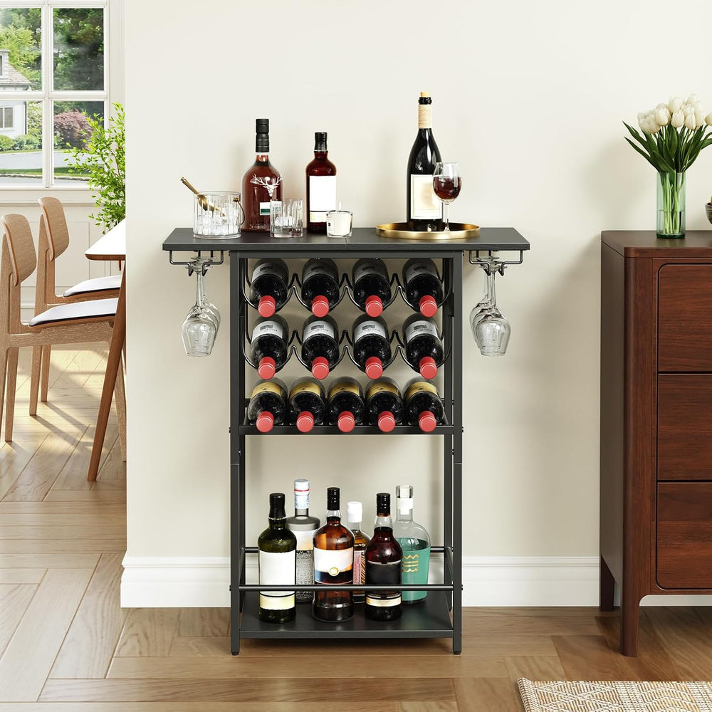 HOOBRO 5-Tier Wine Rack with Glass Holder, Wine Storage Freestanding Floor, V...