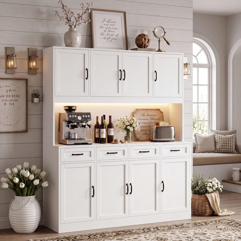 HITHOS 73" Tall Kitchen Pantry Storage Cabinet, Large Charging Hutch, Wh...