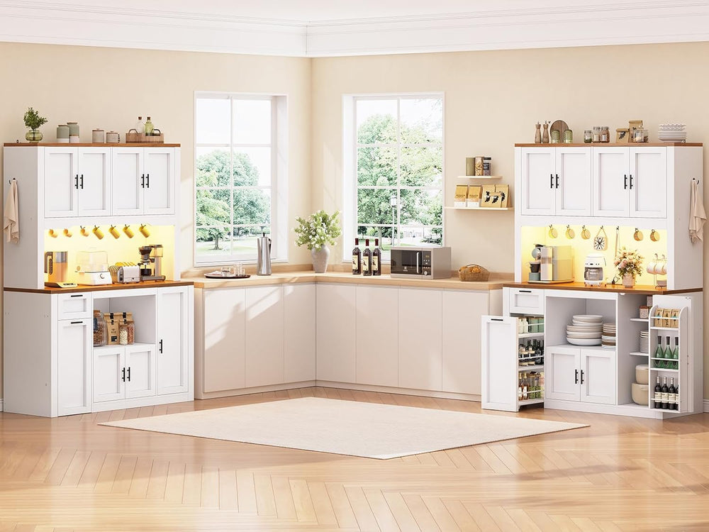 Itaar 71" Pantry Cabinet with Charging Station and LED Light, Kitchen Pa...