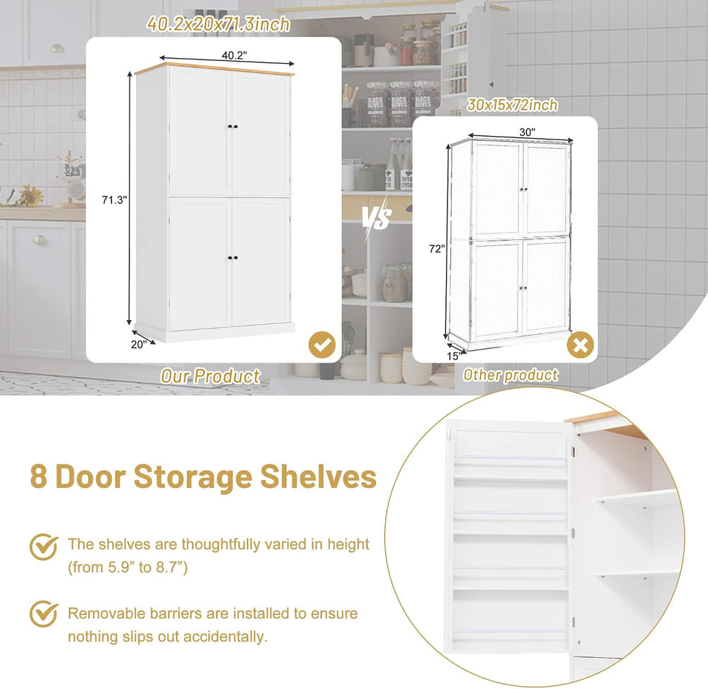 Litex 40.2" Wide Kitchen Pantry Cabinet, 71.3" Tall Freestanding St...