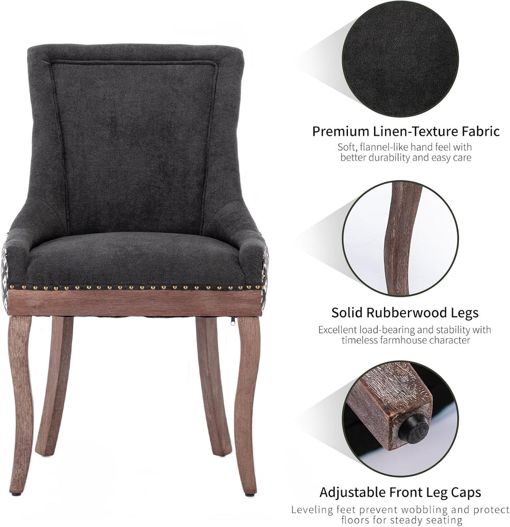Modern Dining Chairs Set of 6, Fabric Upholstered High Back Chairs with Nailh...