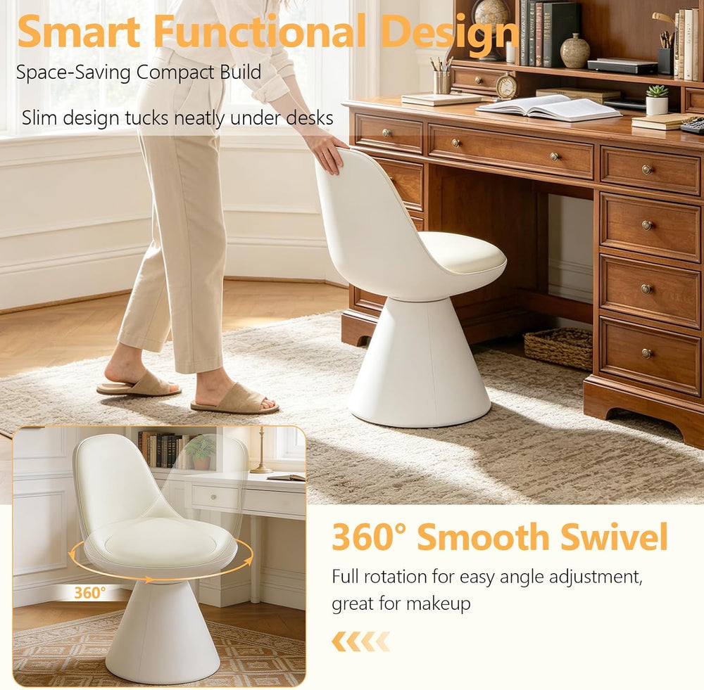 Swivel Vanity Chair, Multifunctional Upholstered Ottoman Foot Stool Leather w...