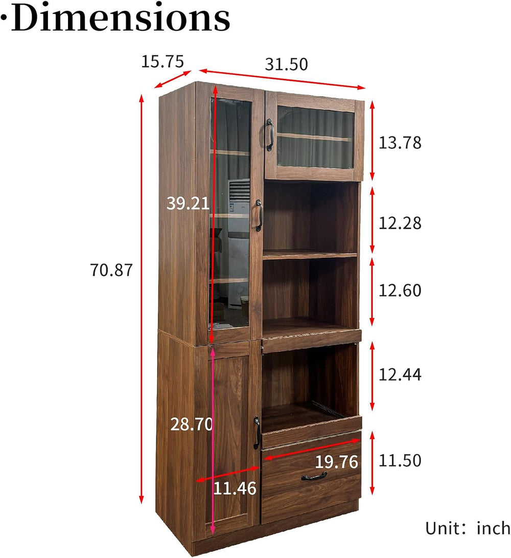 JOYSOURCE Tall Kitchen Hutch Cabinet with Pull-Out Shelves, Storage Drawer, G...