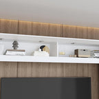 WOODTIME White 114" Large Wall Unit Entertainment Center with Bookshelves, Lights and 18 Shelves, Modern 4-Piece TV Stand Media Console Table with Bridge Cabinet for Living Room & Home Theater