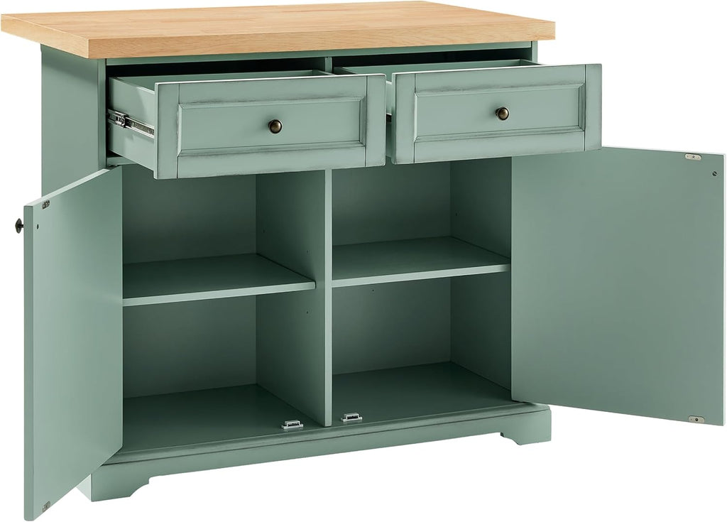 Crosley Furniture Holbrook Traditional Kitchen Island Breakfast Bar Table with Counter-Height Seating, Distressed Seafoam Blue