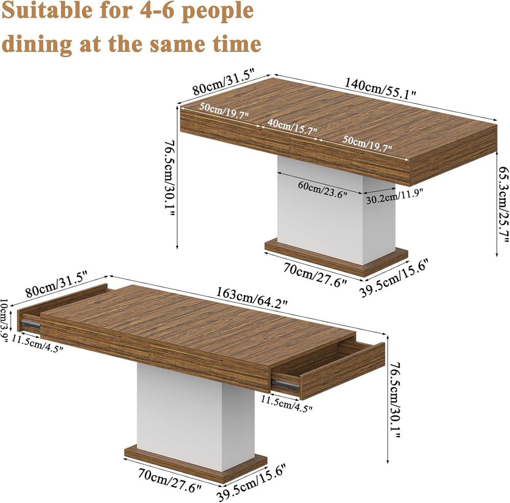 Dining Table with Drawers for 4-6 People, 55 Inches Dinner Table with Led Lig...