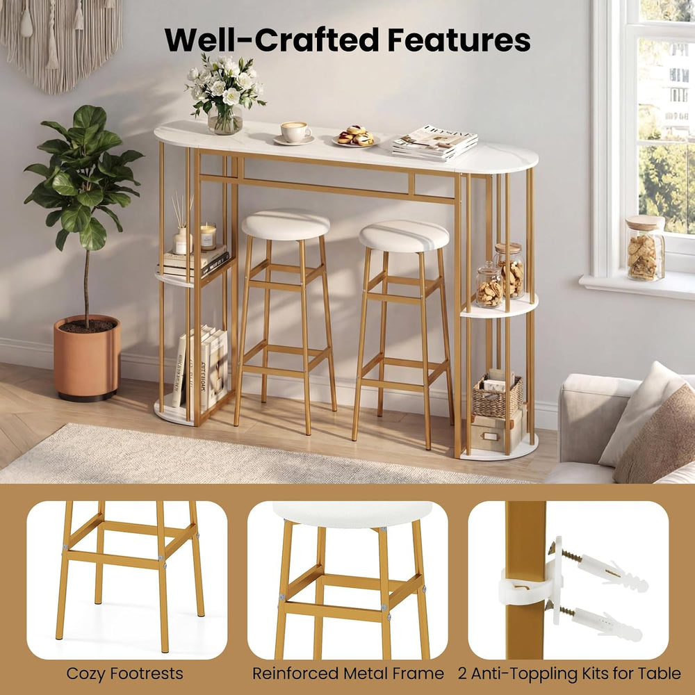 COSTWAY Bar Table Set for 2 with Storage Shelves, 60" Dining Table &...