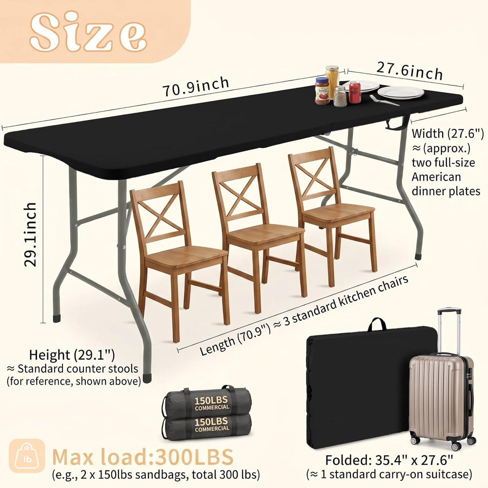 HAISIWLKJ Folding Table 6 FT Lightweight Camping Table Black Portable Plastic...