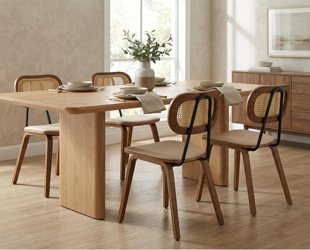 HEAH-YO Modern Dining Chairs Set of 4, Upholstered Faux Leather Dining Room C...