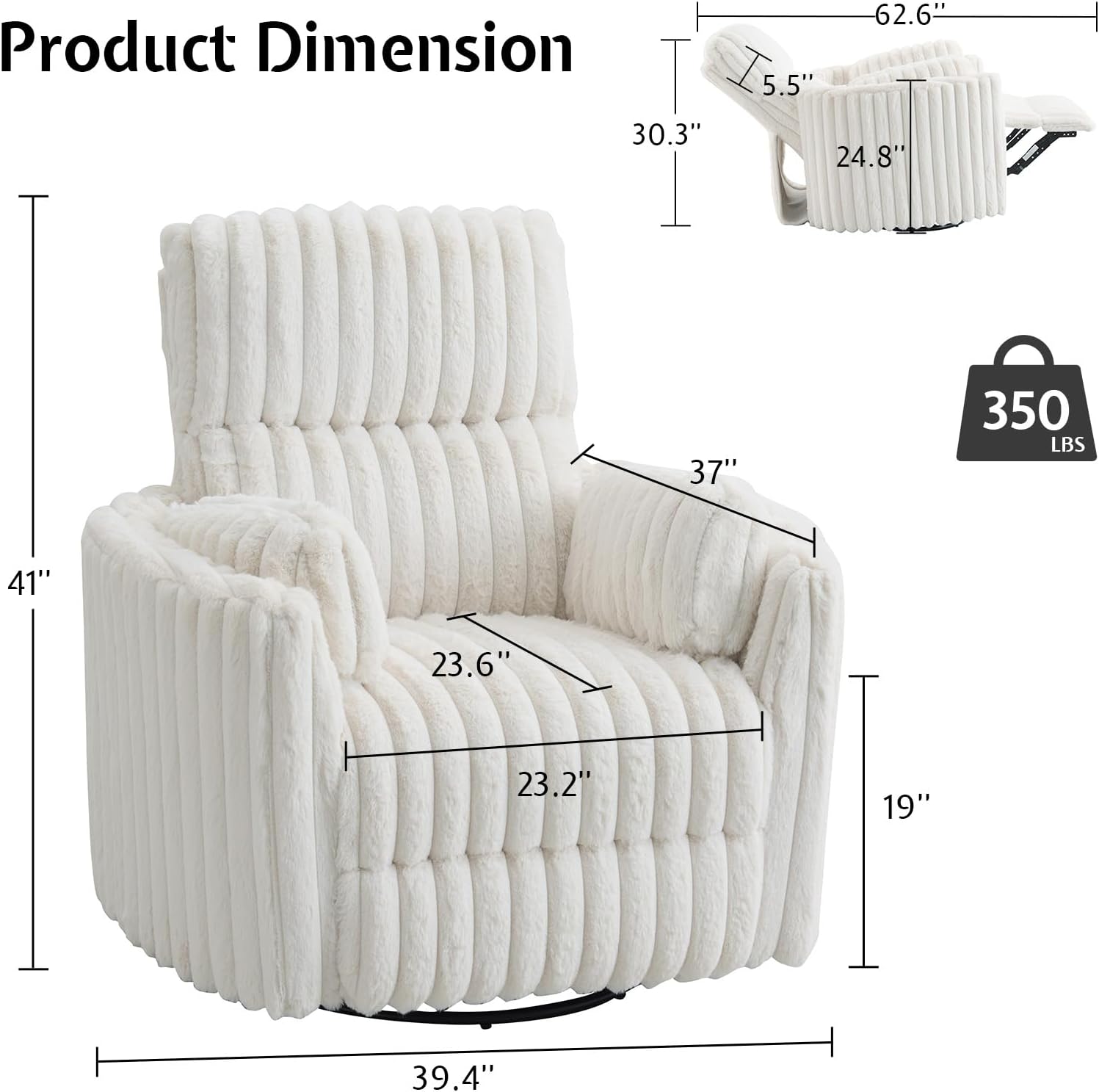 Jocisland Power Rocking Nursery Chair, Oversized Recliner Swivel Glider Chairs for Adults with 2 Pillows, USB & Type-C, Beige Corduroy