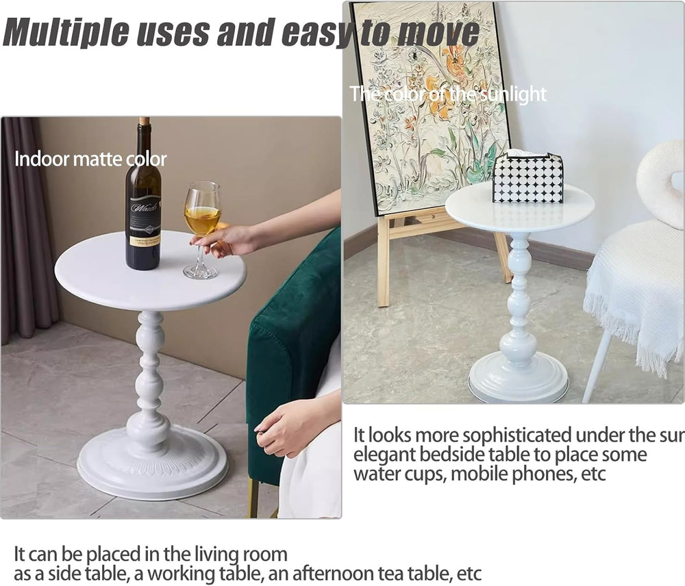 Pedestal White Metal Side Table, Sofa Coffee Table, Small TV Tray Table for T...