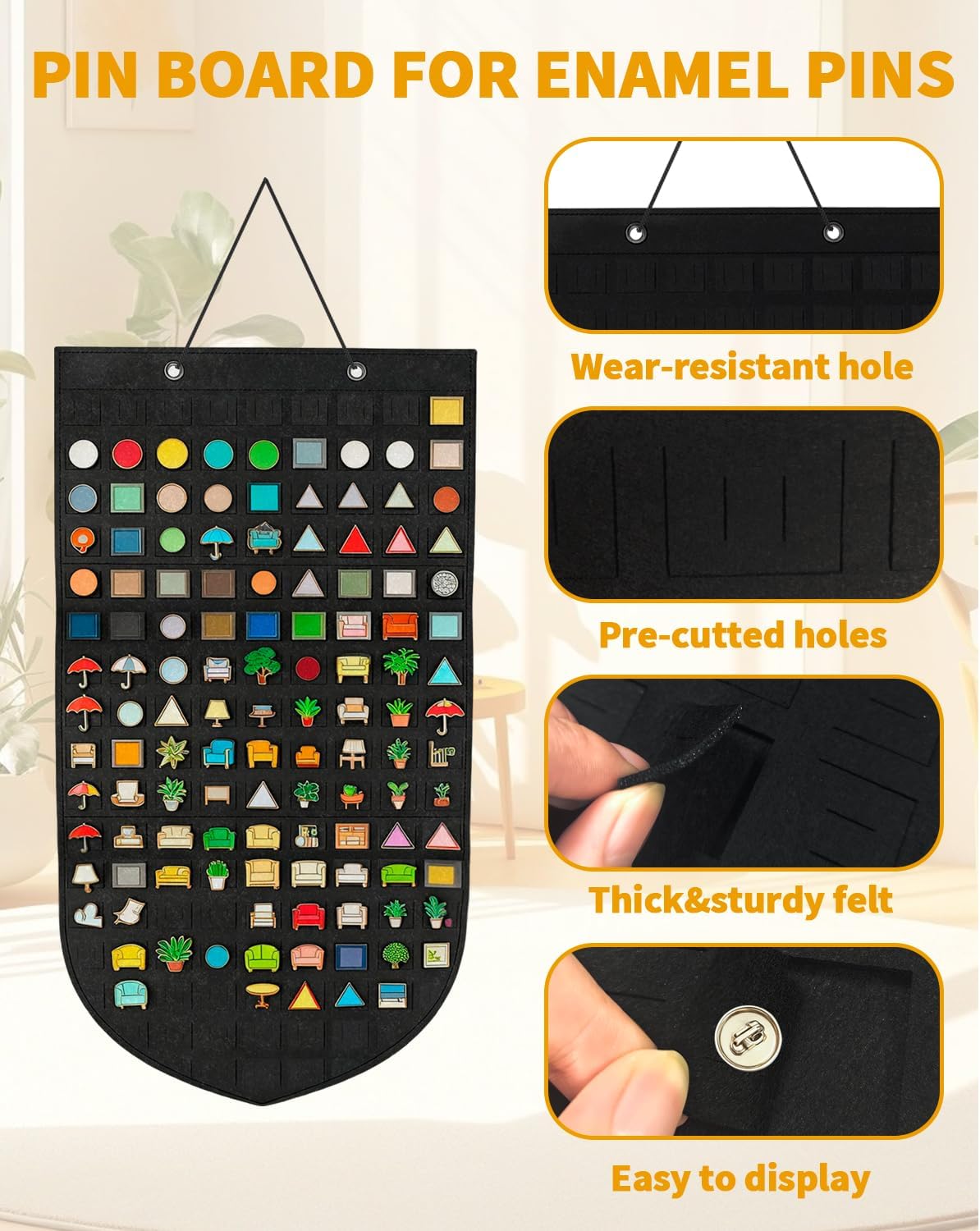 Wall Hanging Brooch Pin Organizer, Display Pins Storage Board, Enamel Pin Hanging Display Board, Collection Display Case, Holds Up to 147 Pins (Oval)