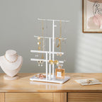 Jewelry Holder Organizer Stand - Adjustable Jewelry Tree 17.5" Height (Max), Jewlery Hanger for Necklaces, Bracelets, Earrings, Stainless, White