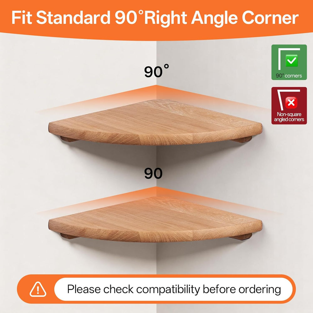 Gieanoo Floating Corner Shelves for Wall Set 2 7inch Solid Oak Rounded Corner...