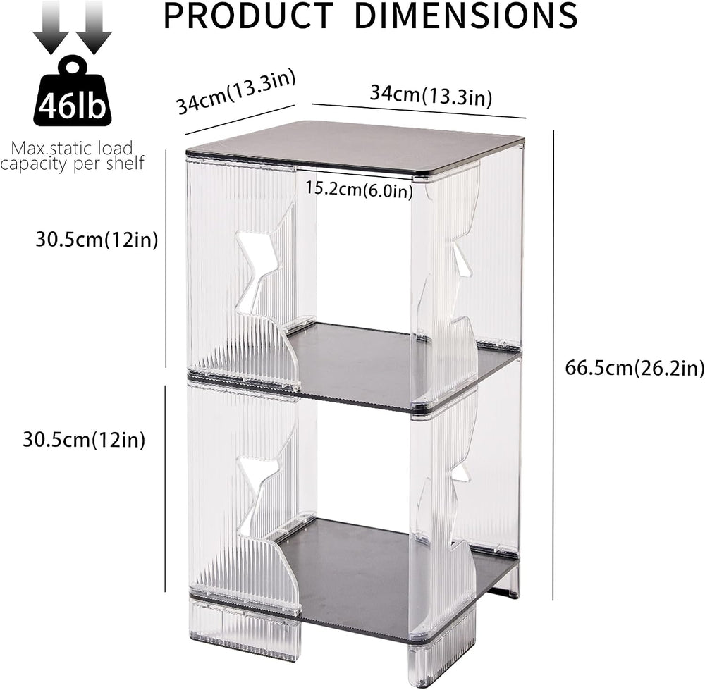 MUKAI Side Tables Set of 2 End Table with 3 Storage Shelve Transparent Bedsid...