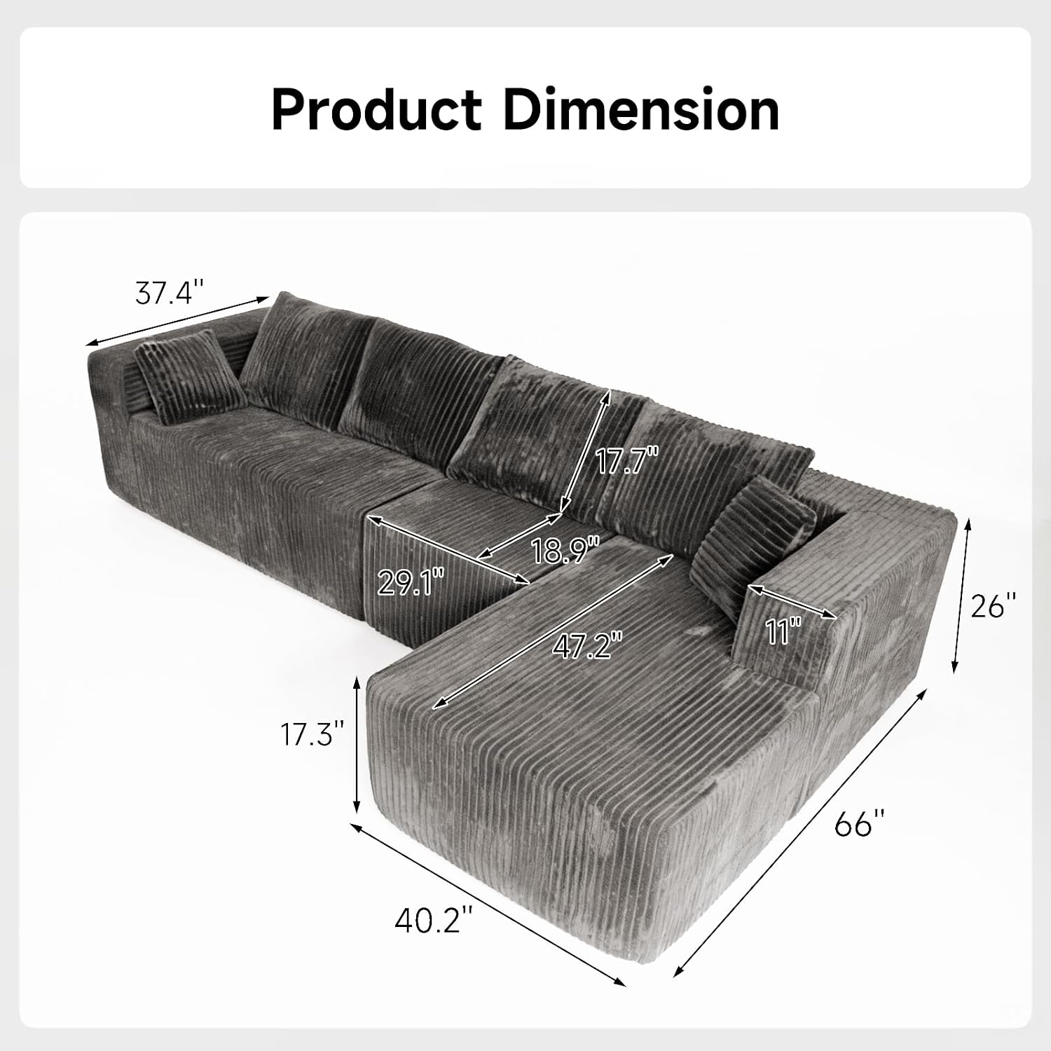 Upgrade 138’’ L Shape Cloud Couch, Plush Corduroy Sectional Sofa with Chaise, Boneless Couches for Living Room Bedroom, No Assembly Required (Khaki, 138'' Right Facing Chaise)