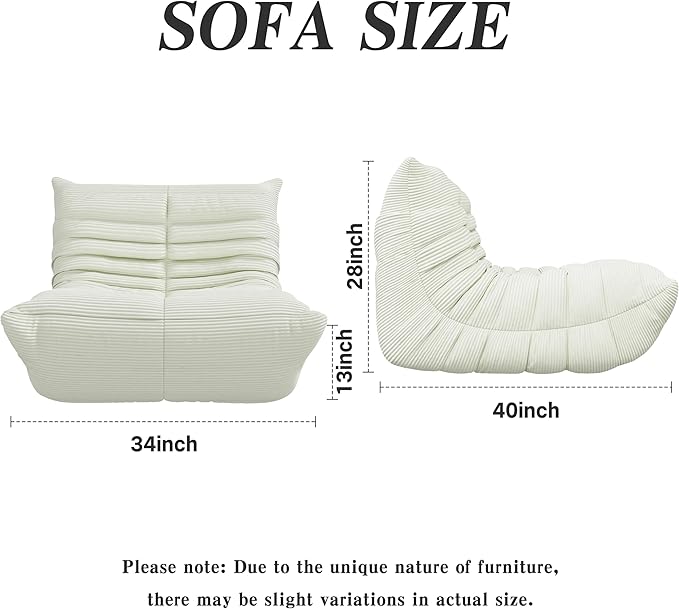 Bean Bag Chair, Lazy Floor Sofa Couch for Adults and Kids, Fireside Chair with Ergonomic Design, Memory Foam Lounge Chair for Living Room Bedroom, Office, Beige