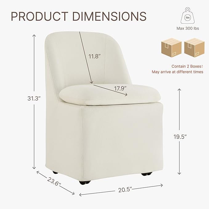 Upholstered Dining Chairs with Casters, Washable Cover Modern Dining Room Cha...
