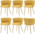 Velvet Dining Chairs Set of 6, Modern Upholstered Dining Chairs with Gold Metal Legs for Dining Room, Vanity, Kitchen, Living Room(Yellow)
