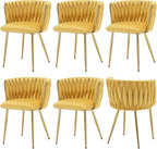 Velvet Dining Chairs Set of 6, Modern Upholstered Dining Chairs with Gold Metal Legs for Dining Room, Vanity, Kitchen, Living Room(Yellow)