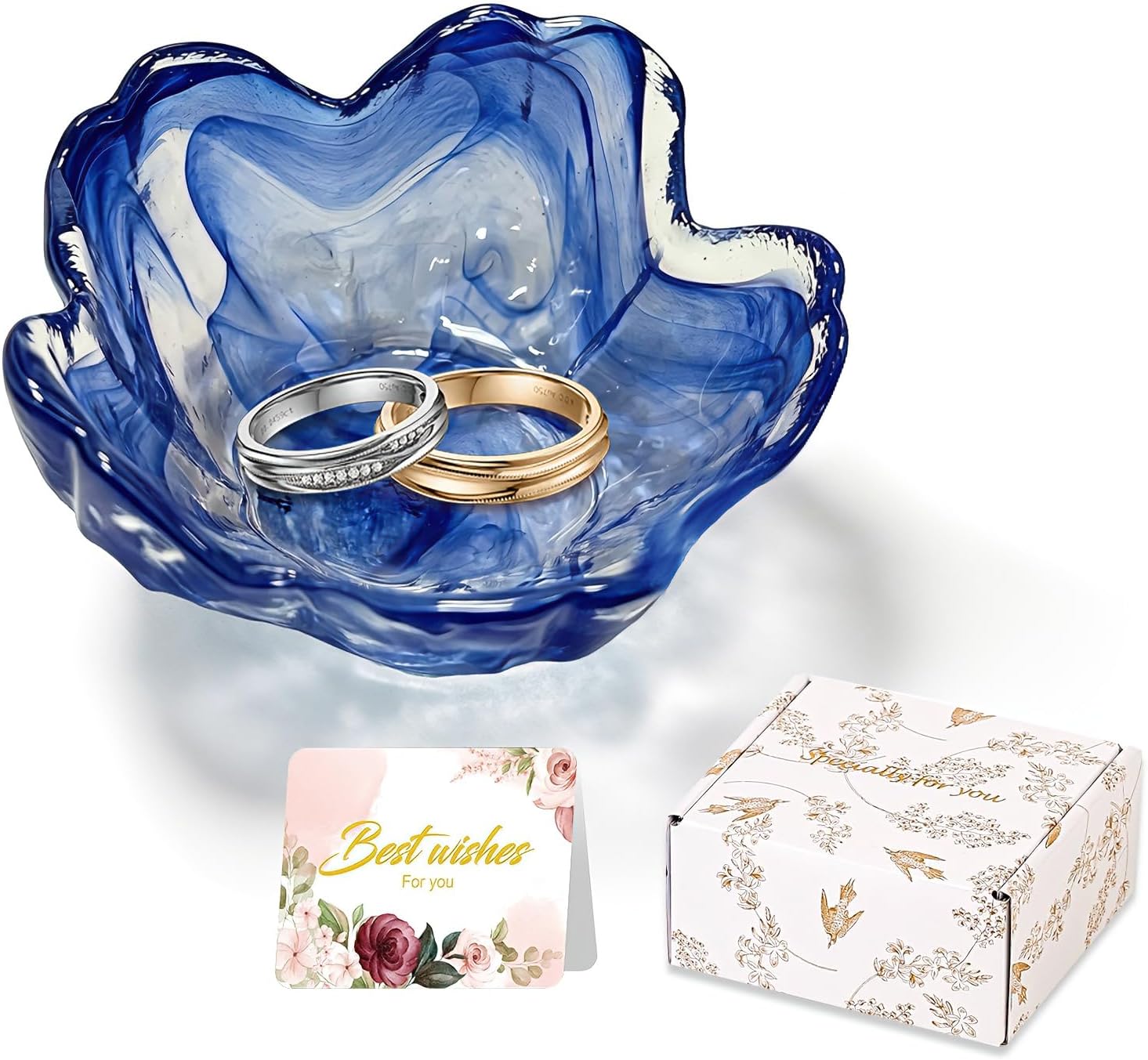 Gifts for Women Flower Jewelry Dish Ring Holder Dish Jewelry Tray Bathroom Vanity Organizer Blue Room Decor Aesthetic Nightstand Bedroom Decor Trinket Dish Small Friendship Wedding Birthday Gifts