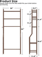3-Tier Over The Toilet Storage, Freestanding Metal Bathroom Shelves with 4 Hooks, Over Toilet Storage Shelf with Paper Holder, Above The Toilet Shelf for Bathroom Storage, Bronze