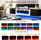 MXV 80'' Floating TV Stand, Modern Media Entertainment Center with 40" Electric Fireplace, TV Console Cabinet Wall Mounted, Adjustable 12-Color LED Lights, for Living Room, Black + White