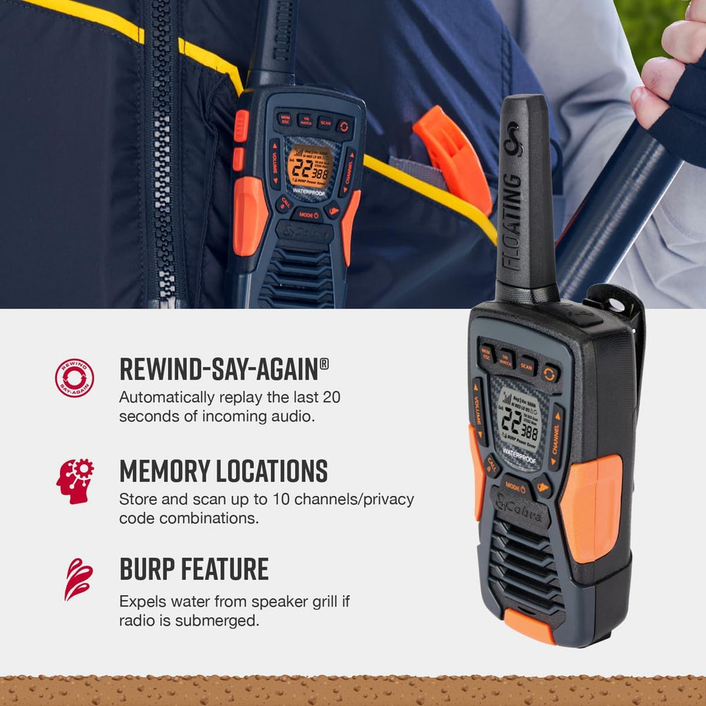 Cobra ACXT1035R FLT Floating Walkie Talkies, Waterproof, Rechargeable