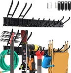 Wall Mount Garden Tool Organizer - 48 Inch Max Load 539lbs, Garage Storage with 7 Heavy Duty Hooks and 4 Cable Ties, Power Tool Organizer Rack