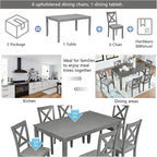 7-Piece Dining Table Set for 6, Wooden Kitchen Set with Rectangular Grey Table, 6 Upholstered X-Back Chairs, Modern Living Room Dinner Set with Ergonomic Comfort Seating for Home, Grey