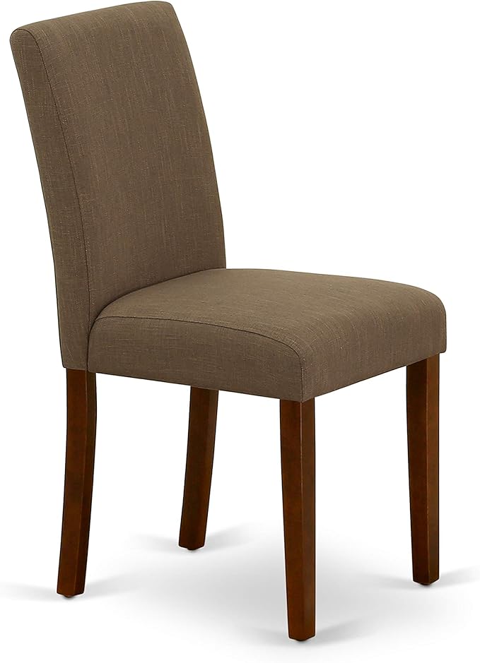 East West Furniture DMAB3-MAH-18 3 Piece Dining Room Table Set Contains a Round Dining Table with Dropleaf and 2 Coffee Linen Fabric Upholstered Parson Chairs, 42x42 Inch, Mahogany