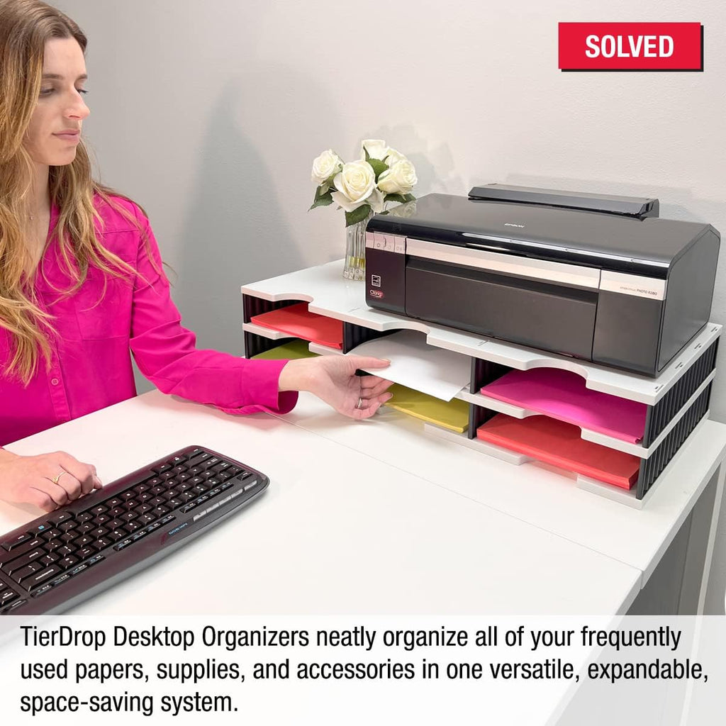 Ultimate Office TierDrop Desktop Organizer Document, Forms, Mail, and Classroom Sorter with Optional Add-On Tiers for Easy Expansion (Gray w/Black, 6-Compartment Unit)