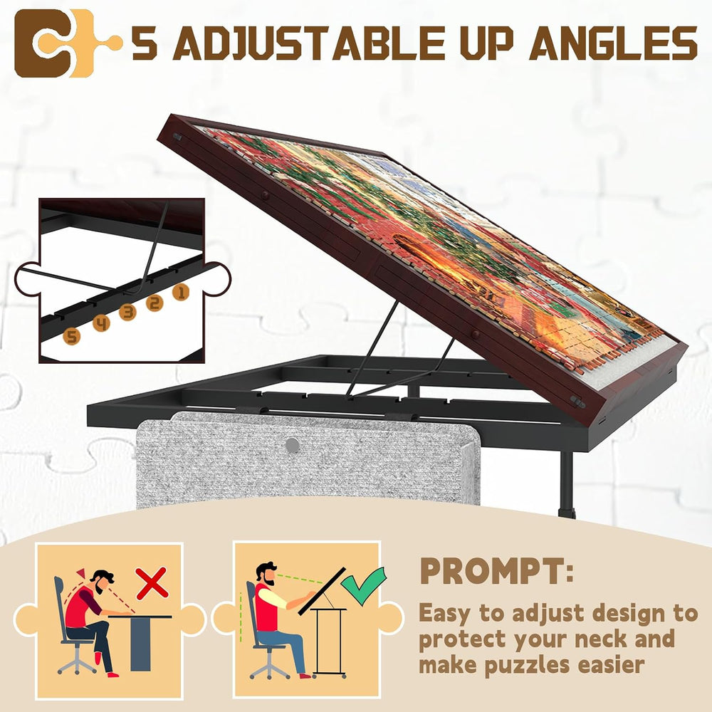 1500 Pcs Puzzle Table with Storage Pocket, Adjustable Height & Angles
