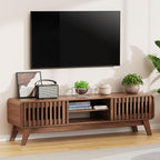 59" TV Stand for 55/60/65 inch TV, 2 Cabinets Mid Century Modern TV Stand, Wood Entertainment Center with Storage, TV and Media Console for Living Room, Bedroom, Office (Walnut)