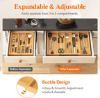 Lifewit Utensil Organizer for Kitchen Drawer, Expandable Cooking Utensil Tray, Cutlery Silverware Flatware Holder, Wood Adjustable Spatula Tools Storage Divider, 15.6-28 x 18.5, Natural