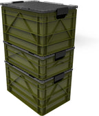 SIDIO Crate Pro Pack - 2 Full-Size & 1 Half-Size Heavy Duty Stackable Storage Bins, Totes and Containers with Lids and Dividers - Durable Plastic Organizer for Home, Office, Garage, and Outdoor Use