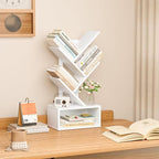Small Tree Book Shelf,5 Tier Black Tree Bookshelf,White Desktop Bookcase,Modern Desk Display Storage Bookshelves,Floor Standing Organizer Bookcases for Living Room,Bedroom,Office